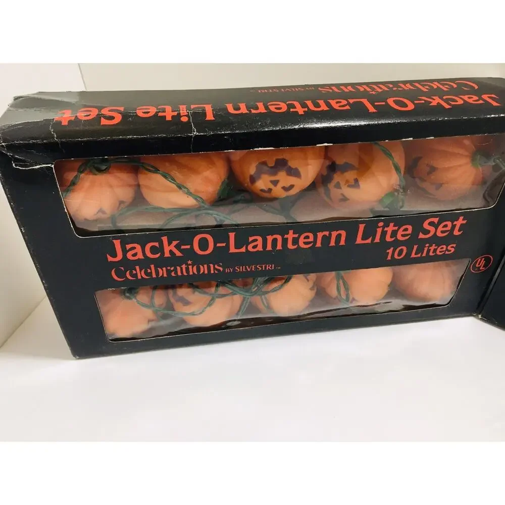 Vintage Halloween Jack O Lantern Pumpkin Light String Blow Mold 2 Sets